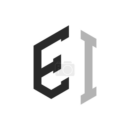 Téléchargez les illustrations : Modèle unique moderne de conception de logo d'IE de lettre d'hexagone. Élégant concept initial de logo de lettre d'assurance-emploi - en licence libre de droit