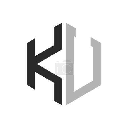 Modèle unique moderne de conception de logo d'hexagone de lettre de KU. Élégant concept initial de logo de lettre KU