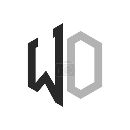 Modèle unique moderne de conception de logo de l'hexagone de lettre WO. Élégant concept initial du logo de la lettre WO