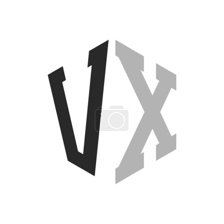 Modèle unique moderne de conception de logo d'hexagone de lettre VX. Élégant concept initial de logo de lettre VX