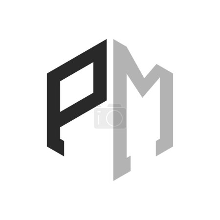Modèle de conception de logo PM de lettre hexagonale unique moderne. Élégant concept initial de logo de lettre MP