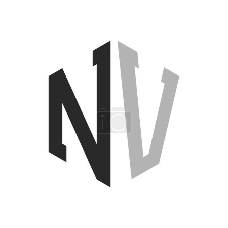 Modèle unique moderne de conception de logo d'hexagone de lettre NV. Élégant concept initial de logo de lettre NV