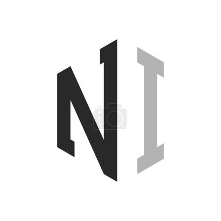 Modèle unique moderne de conception de logo NI lettre hexagone. Élégant concept initial de logo de lettre NI