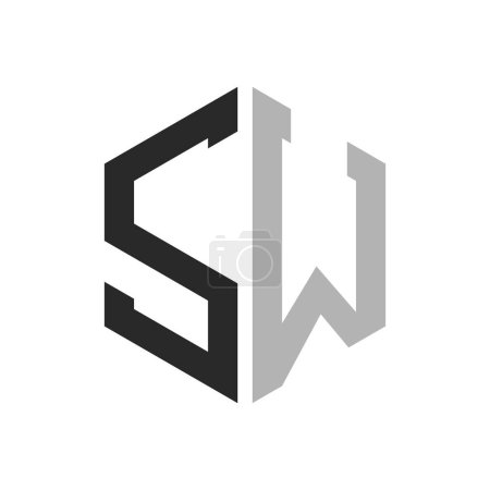 Modèle unique moderne de conception de logo SW lettre hexagone. Élégant concept initial de logo de lettre SW