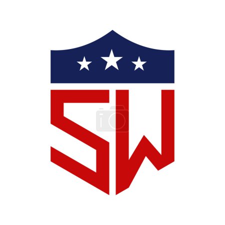 Diseño patriótico del logotipo de SW. Carta SW Patriotic American Logo Design para la Campaña Política y cualquier Evento de EE.UU..
