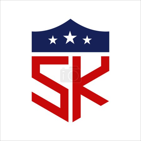 Diseño patriótico del logotipo de SK. Carta SK Patriotic American Logo Design for Political Campaign y cualquier evento de EE.UU..