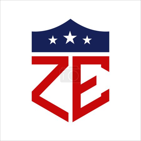 Diseño patriótico del logotipo de ZE. Carta ZE Patriotic American Logo Design para la Campaña Política y cualquier Evento de EE.UU..