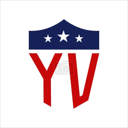 Diseño patriótico del logotipo de YV. Carta YV Patriotic American Logo Design para la Campaña Política y cualquier Evento de EE.UU..