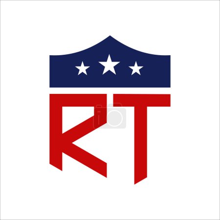 Patriotisches RT Logo Design. Brief RT Patriotisch-amerikanisches Logo-Design für politische Kampagne und jedes Ereignis in den USA.