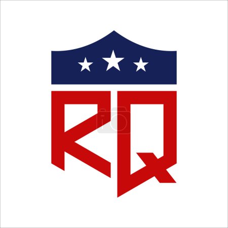 Conception patriotique de logo de RQ. Lettre RQ Patriotic American Logo Design for Political Campaign and any USA Event.