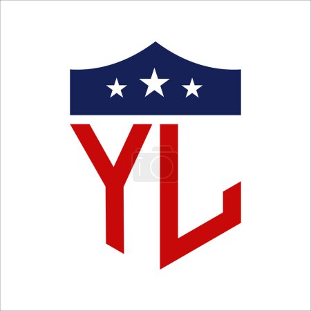 Patriotisches YL Logo Design. Brief YL Patriotic American Logo Design für politische Kampagne und jedes Ereignis in den USA.