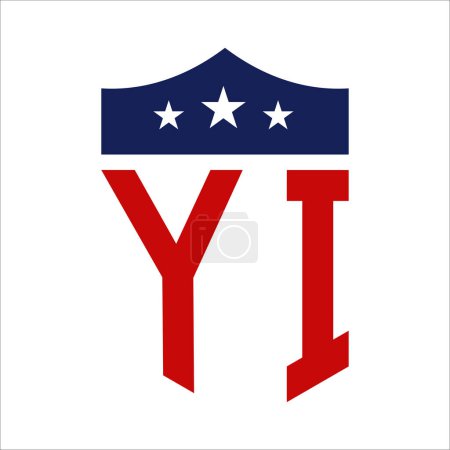 Conception patriotique du logo YI. Lettre YI Patriotic American Logo Design for Political Campaign et tout événement aux États-Unis.