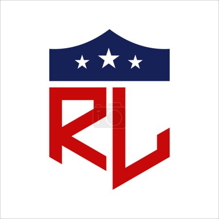 Diseño patriótico del logotipo de RL. Carta RL Patriotic American Logo Design para la Campaña Política y cualquier Evento de EE.UU..