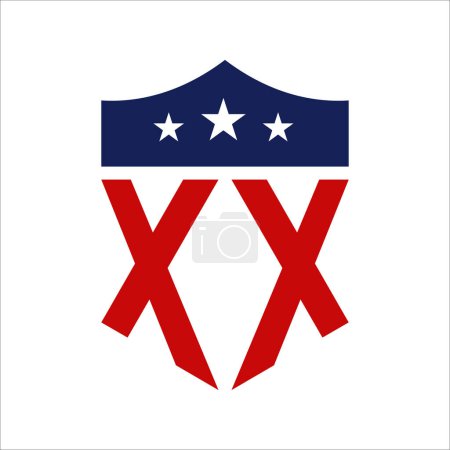 Téléchargez les illustrations : Conception patriotique XX Logo. Lettre XX Patriotic American Logo Design for Political Campaign and any USA Event. - en licence libre de droit