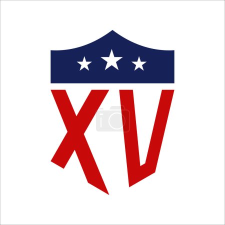 Patriotisches XV Logo Design. Letter XV Patriotic American Logo Design für politische Kampagne und jedes Ereignis in den USA.