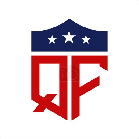 Diseño patriótico del logotipo de QF. Carta QF Patriotic American Logo Design for Political Campaign y cualquier evento de EE.UU..