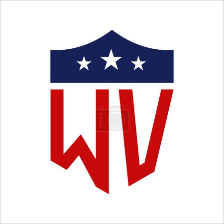 Diseño patriótico del logotipo de WV. Carta WV Patriotic American Logo Design para la Campaña Política y cualquier Evento de EE.UU..