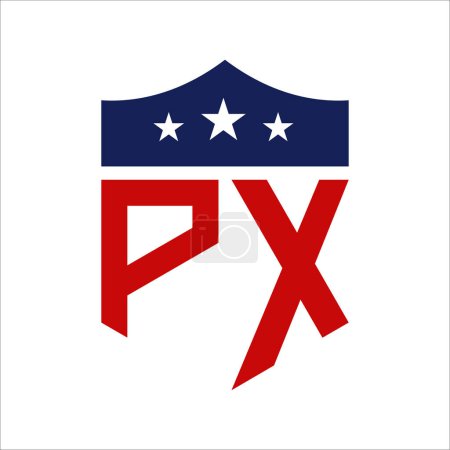 Patriotisches PX Logo Design. Brief PX Patriotic American Logo Design für politische Kampagne und jedes Ereignis in den USA.