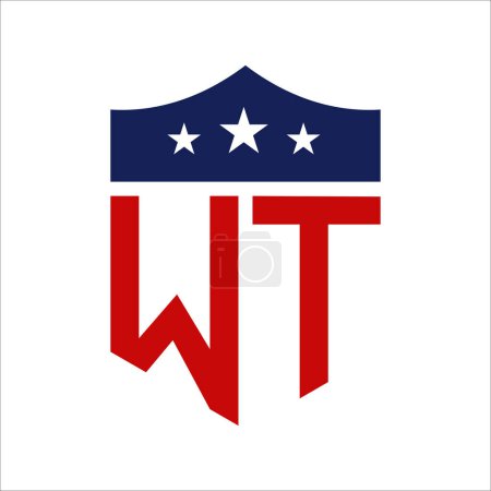 Patriotisches WT Logo Design. Brief WT Patriotic American Logo Design für politische Kampagne und jedes Ereignis in den USA.