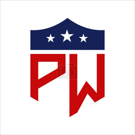 Patriotisches PW Logo Design. Brief PW Patriotic American Logo Design für politische Kampagne und jedes Ereignis in den USA.