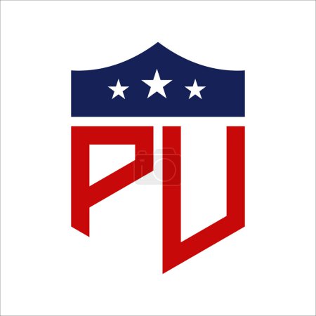Diseño patriótico del logotipo de PU. Carta PU Patriotic American Logo Design para la Campaña Política y cualquier Evento de EE.UU..