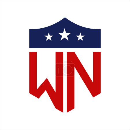 Patriotisches WN-Logo-Design. Brief WN Patriotisch-amerikanisches Logo-Design für den politischen Wahlkampf und jede Veranstaltung in den USA.