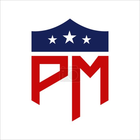 Conception patriotique de logo de PM. Lettre PM Patriotic American Logo Design for Political Campaign and any USA Event.