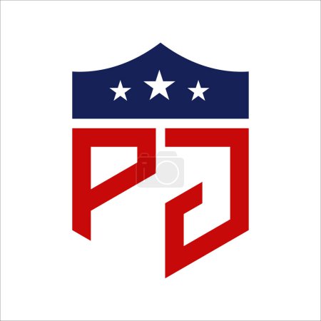Diseño patriótico del logotipo de PJ. Carta PJ Patriotic American Logo Design para la Campaña Política y cualquier Evento de EE.UU..