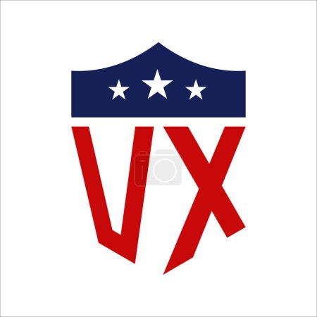 Conception patriotique du logo VX. Lettre VX Patriotic American Logo Design pour la campagne politique et tout événement aux États-Unis.