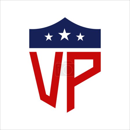 Conception patriotique de logo de VP. Lettre VP Patriotic American Logo Design for Political Campaign and any USA Event.