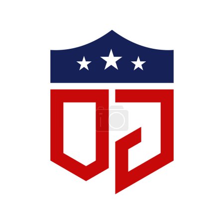 Patriotisches OJ Logo Design. Brief ABl. Patriotisch-amerikanisches Logo-Design für politische Kampagne und jedes Ereignis in den USA.