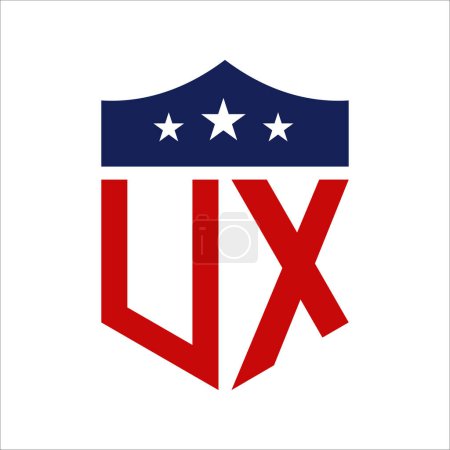 Conception patriotique du logo UX. Lettre UX Patriotic American Logo Design for Political Campaign et tout événement aux États-Unis.