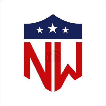 Patriotisches NW Logo Design. Brief NW Patriotic American Logo Design für politische Kampagne und jedes Ereignis in den USA.