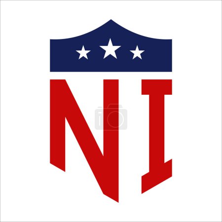 Conception patriotique du logo NI. Lettre NI Patriotic American Logo Design for Political Campaign and any USA Event.