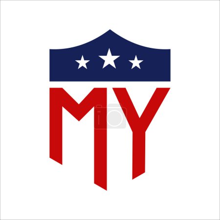 Conception patriotique de mon logo. Lettre MY Patriotic American Logo Design for Political Campaign et tout événement aux États-Unis.