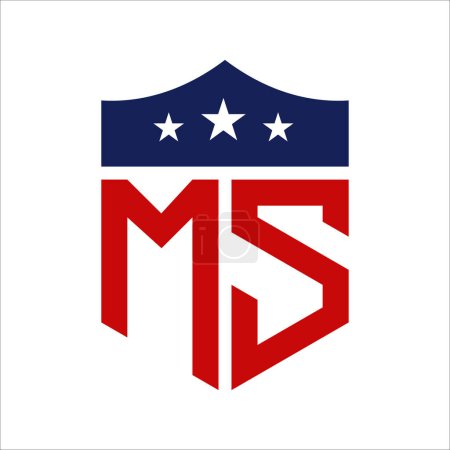 Patriotisches MS Logo Design. Brief MS Patriotic American Logo Design für politische Kampagne und jedes Ereignis in den USA.