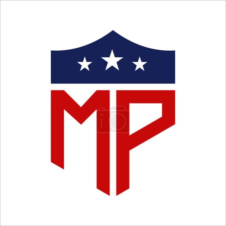 Diseño patriótico del logotipo de MP. Carta MP Patriotic American Logo Design for Political Campaign y cualquier evento de EE.UU..