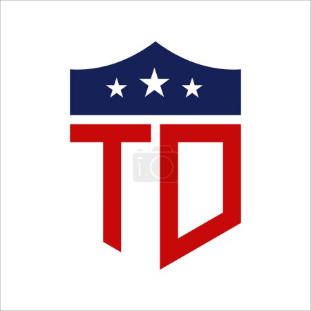 Diseño patriótico del logotipo de TD. Carta TD Patriotic American Logo Design for Political Campaign y cualquier evento de EE.UU..
