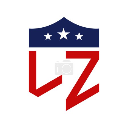 Diseño patriótico del logotipo de LZ. Carta LZ Patriotic American Logo Design para la Campaña Política y cualquier Evento de EE.UU..