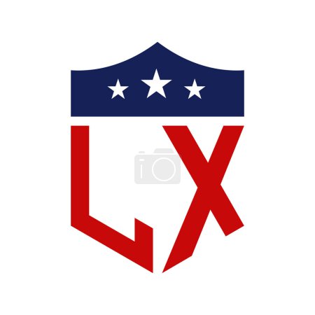 Patriotisches LX Logo Design. Letter LX Patriotic American Logo Design für politische Kampagne und jedes Ereignis in den USA.