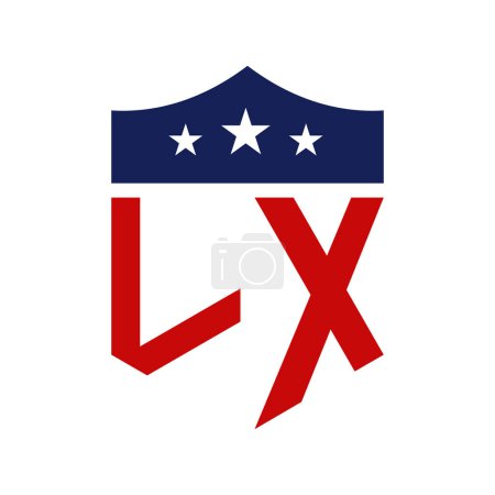 Patriotisches LX Logo Design. Letter LX Patriotic American Logo Design für politische Kampagne und jedes Ereignis in den USA.