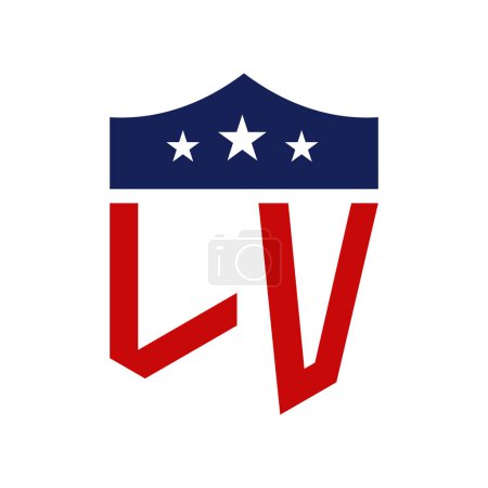 Conception patriotique du logo LV. Lettre LV Patriotic American Logo Design for Political Campaign et tout événement aux États-Unis.