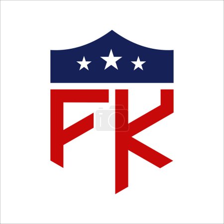 Conception patriotique du logo FK. Lettre FK Patriotic American Logo Design for Political Campaign and any USA Event.