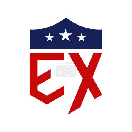 Patriotisches EX Logo Design. Letter EX Patriotic American Logo Design für politische Kampagne und jedes Ereignis in den USA.