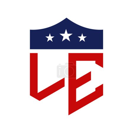 Diseño patriótico del logotipo LE. Letra LE Patriotic American Logo Design for Political Campaign and any USA Event.