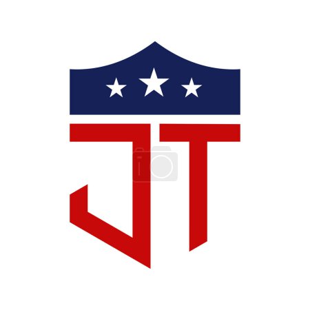 Patriotisches JT Logo Design. Brief JT Patriotisch-amerikanisches Logo-Design für politische Kampagne und jedes Ereignis in den USA.