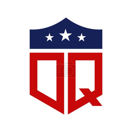 Conception patriotique de logo de DQ. Lettre DQ Patriotic American Logo Design for Political Campaign and any USA Event.