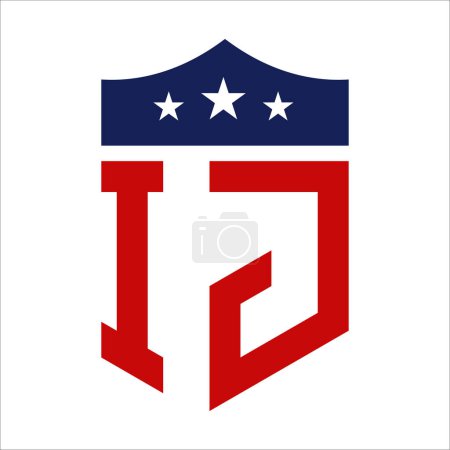 Conception patriotique de logo d'IJ. Lettre IJ Patriotic American Logo Design for Political Campaign and any USA Event.