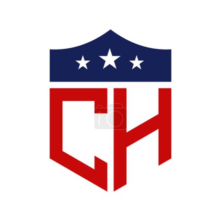 Diseño patriótico del logotipo de CH. Carta CH Patriotic American Logo Design para la Campaña Política y cualquier Evento de EE.UU..