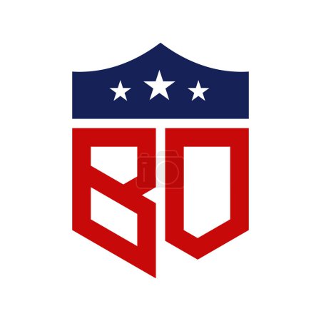 Diseño patriótico del logotipo de BO. Carta BO Patriotic American Logo Design for Political Campaign y cualquier evento de EE.UU..